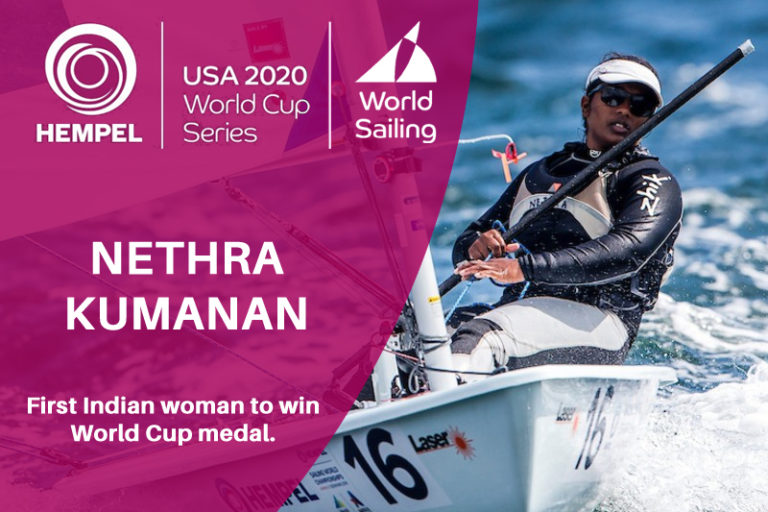 Read more about the article Nethra Kumanan became the first Indian woman to win a medal at the Sailing World Cup.