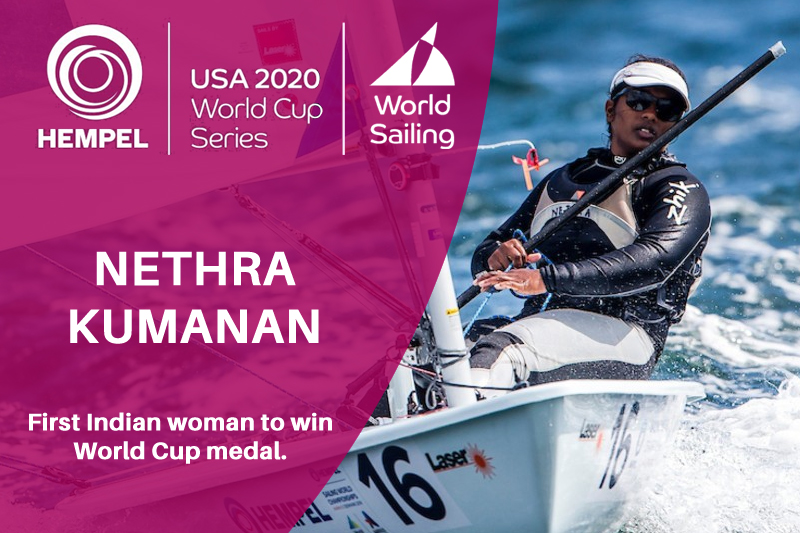 You are currently viewing Nethra Kumanan became the first Indian woman to win a medal at the Sailing World Cup.