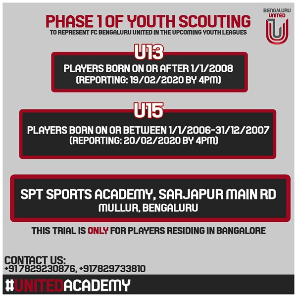 You are currently viewing 2nd div I-league club FC Bengaluru United, Youth Scouting.