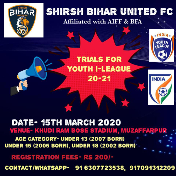 Read more about the article Shirsh Bihar United FC Trials postponed to 15 March.