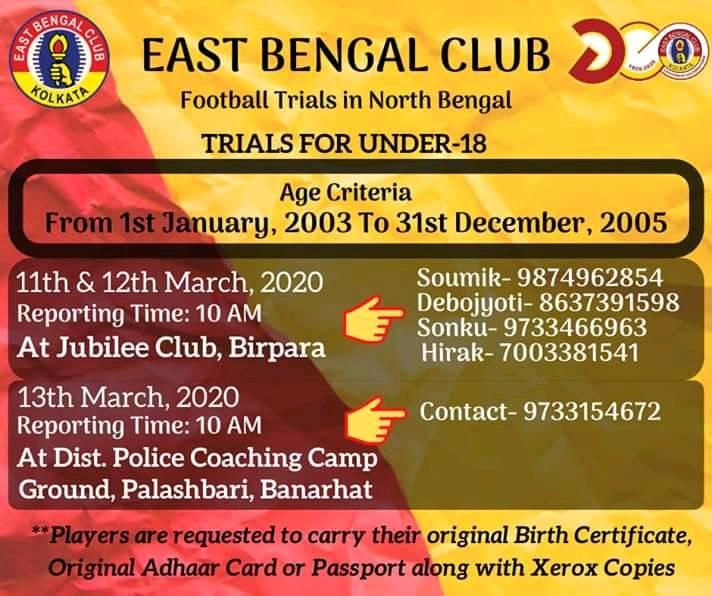 East Bangle FC Trials, Kolkata.