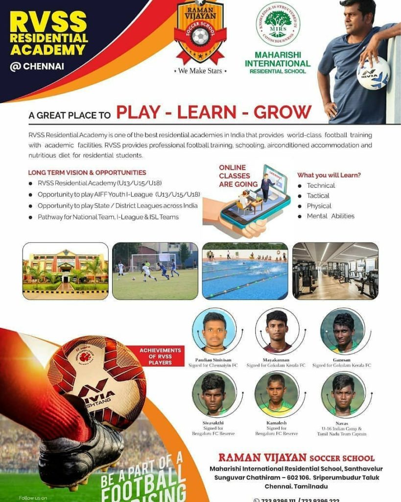 Admission for Raman vijayan soccer school Residential Academy, Chennai 