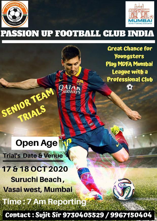 You are currently viewing Passion Up FC Trials, MDFA 3rd Div Club, Mumbai.