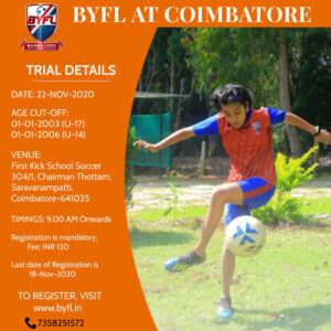 Read more about the article Bangalore Youth Football League, Coimbatore Trials
