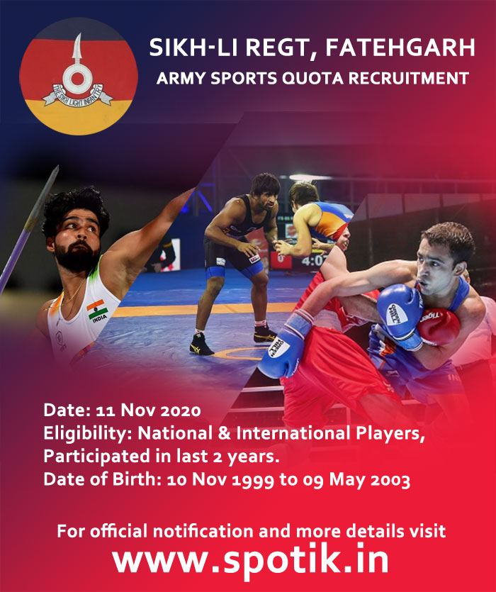 SIKH LI Regt Center, Army Sports Quota Recruitment, Fatehgarh