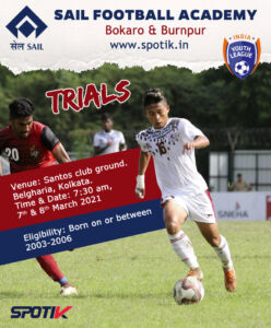 Read more about the article SAIL Football Academy Kolkata Trials, March 2021