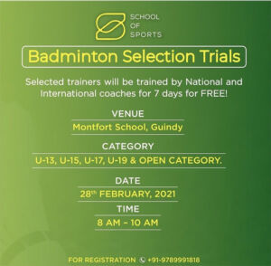 Read more about the article School of Sports Badminton Trials, Chennai