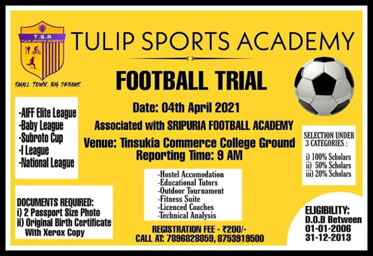 Read more about the article Tulip Sports Academy Trials at Tinsukia, Assam