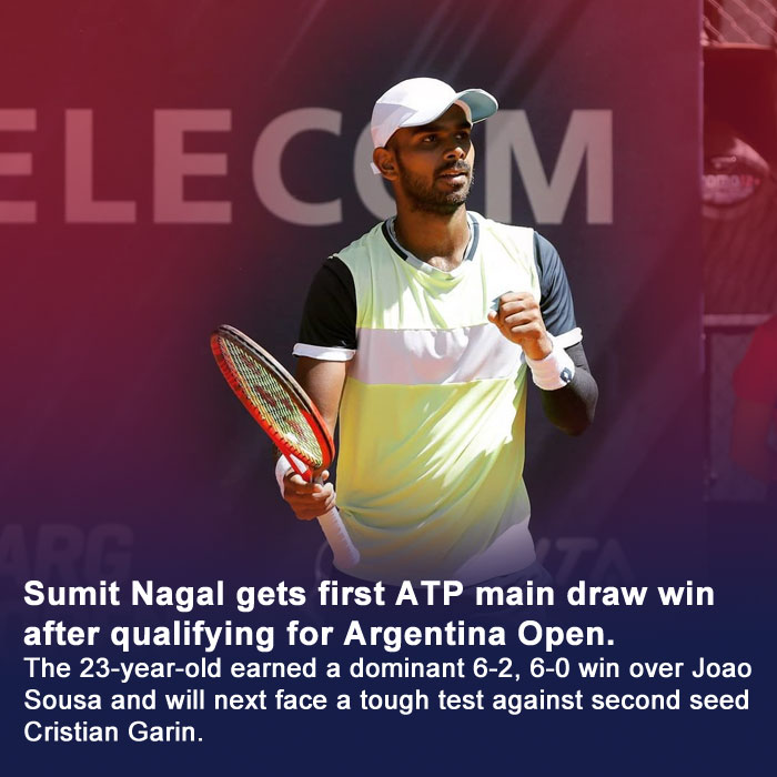 Read more about the article Sumit Nagal gets first ATP main draw win after qualifying for Argentina Open