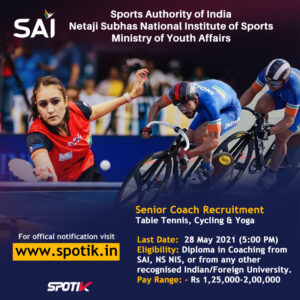 Read more about the article Senior Coach Recruitment in Sports Authority of India 2021
