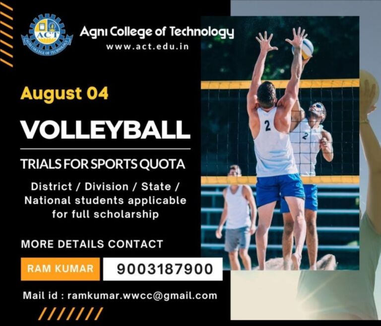 Read more about the article Agni College of Technology to conduct selection trials for Sports Quota.