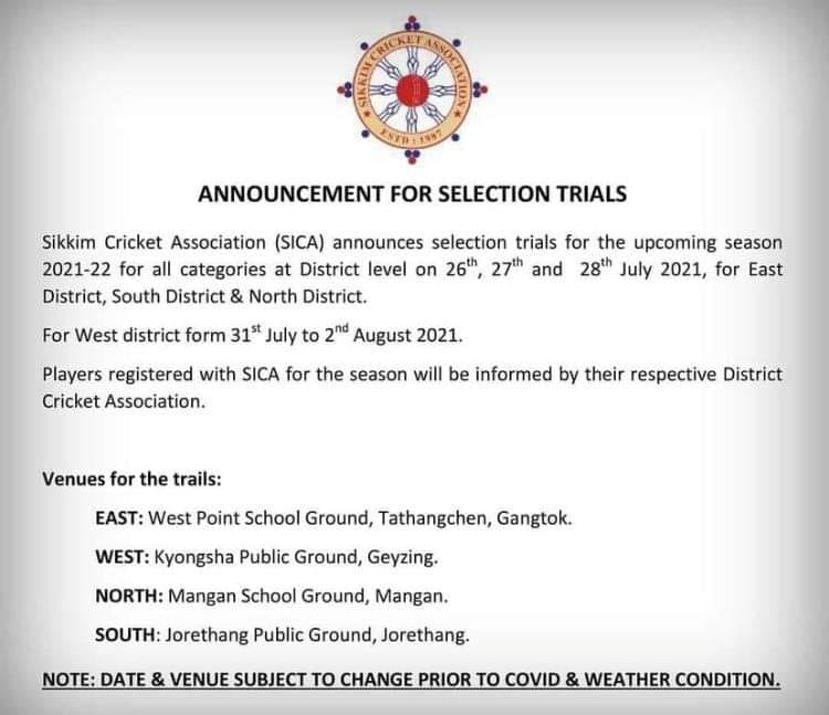 Read more about the article Sikkim Cricket Association Selection Trials