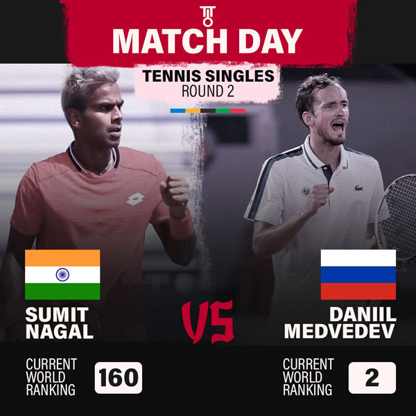 You are currently viewing Olympics Tennis : Sumit Nagal facing world no 2 Daniil Medvedev. Coming Up 10:30 am IST