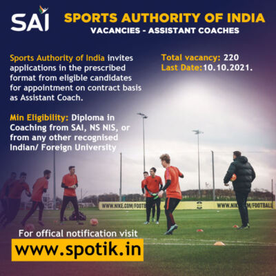 Read more about the article Sports Authority of India, vacancies for Assistant Coaches