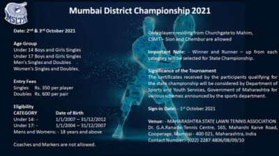 Read more about the article Tennis: Mumbai District Championship 2021