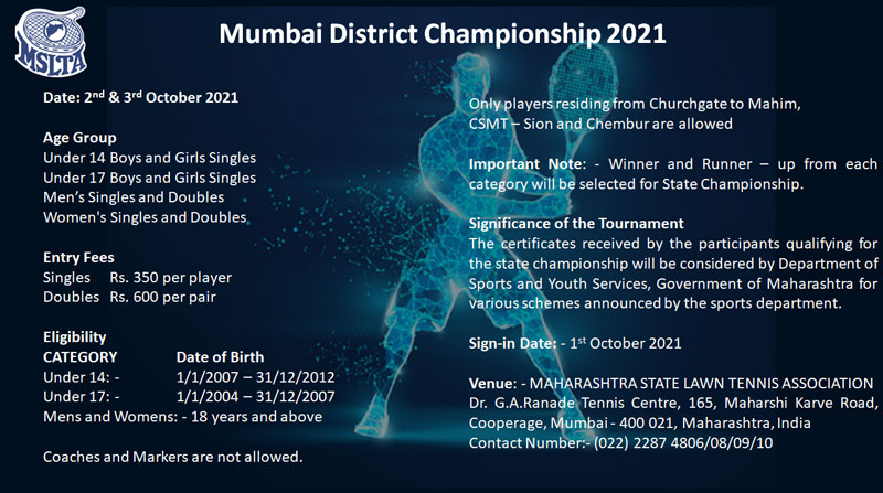 You are currently viewing Tennis: Mumbai District Championship 2021