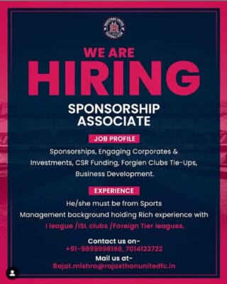 Read more about the article Rajasthan United FC Hiring Sponsorship Associate