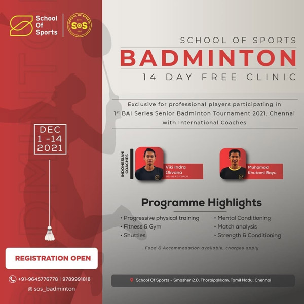 You are currently viewing School Of Sports – Free Badminton Clinic Chennai.