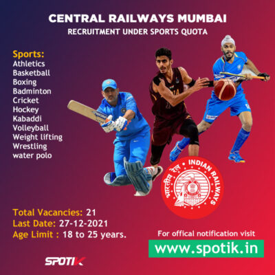 Read more about the article Central Railway Mumbai, Recruitment Under Sports Quota