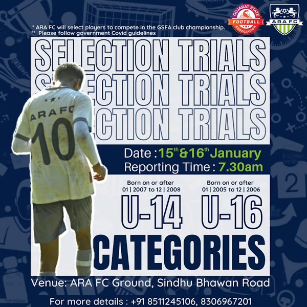 You are currently viewing ARA FC Selection Trials, Ahmedabad