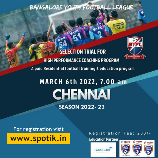 You are currently viewing Bangalore Youth Football League Chennai Trials.