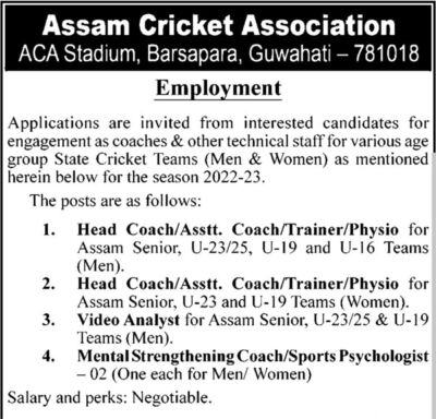 Read more about the article Assam Cricket Association Coach Jobs