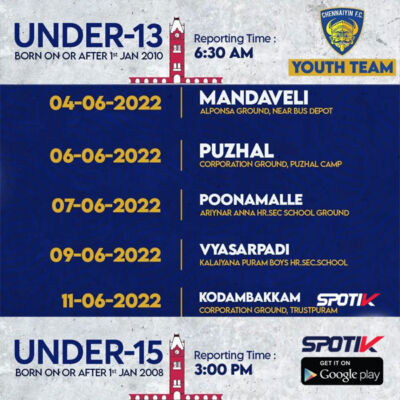Read more about the article Chennaiyin FC Youth Team Trials, Chennai