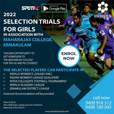 Read more about the article Don Bosco FA Football Selection Trials For Girls, Kerala.