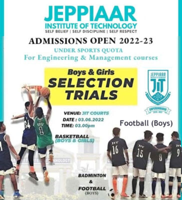 Read more about the article Jeppiaar Institute of Technology Sports Quota, Chennai.