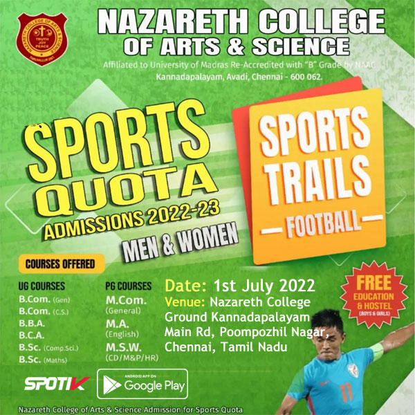 Read more about the article Nazareth College of Arts & Science Sports Quota Trials, Chennai.