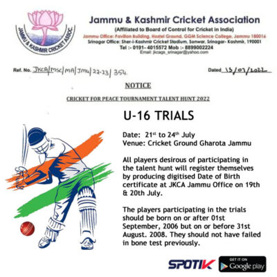 Read more about the article Jammu and Kashmir Cricket Association Selection Trials.