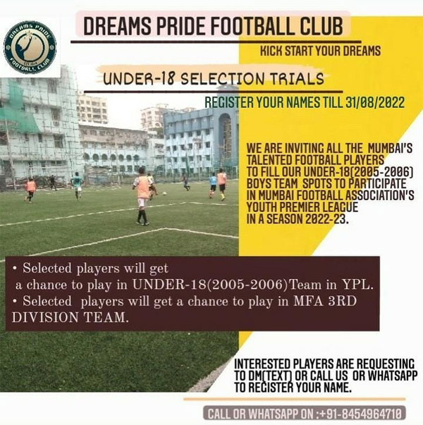 You are currently viewing Dream Pride FC U18 Trials, Mumbai