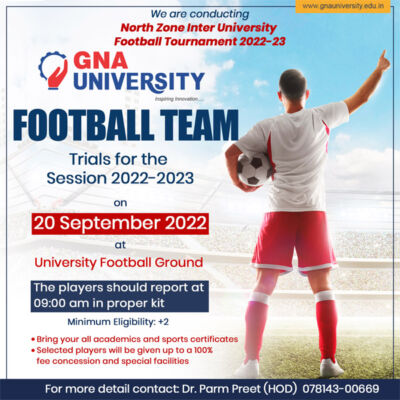 Read more about the article GNA University Sports Quota Football Trials, Punjab.