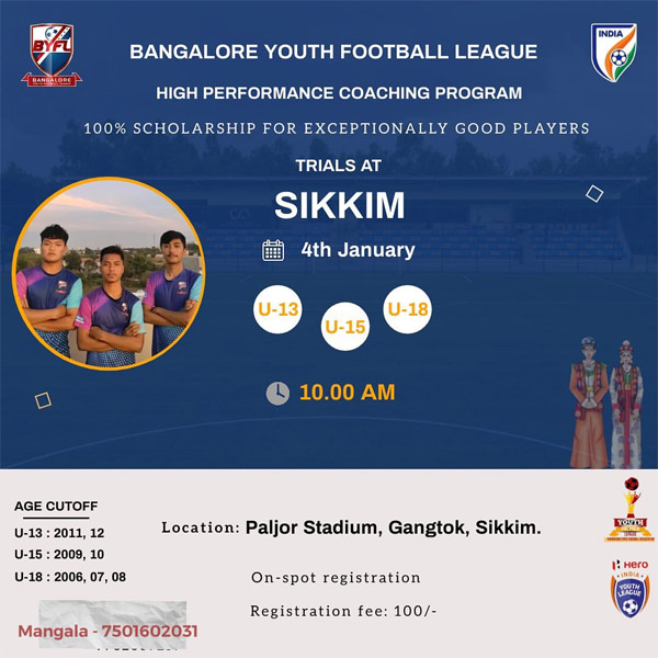 Read more about the article Bangalore Youth Football League Sikkim Trials.