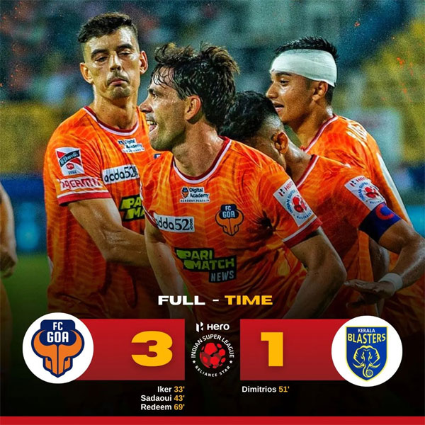 You are currently viewing FC Goa surge to fifth place with convincing win over Kerala Blasters FC