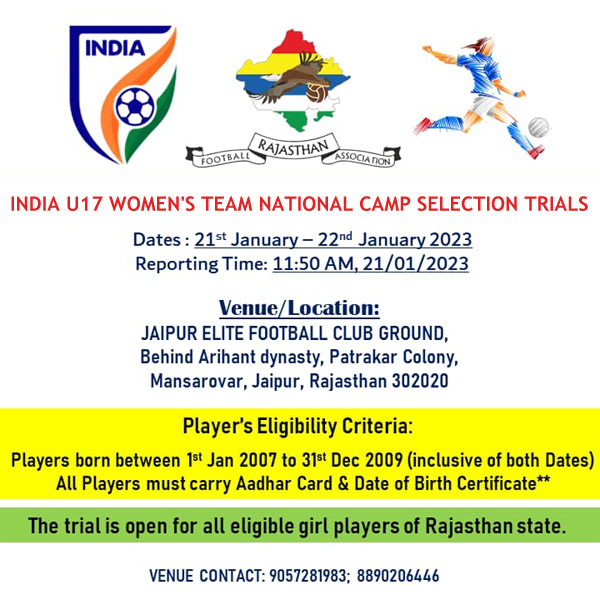 You are currently viewing India U17 Women’s Team National Camp Selection Trials, Rajasthan.