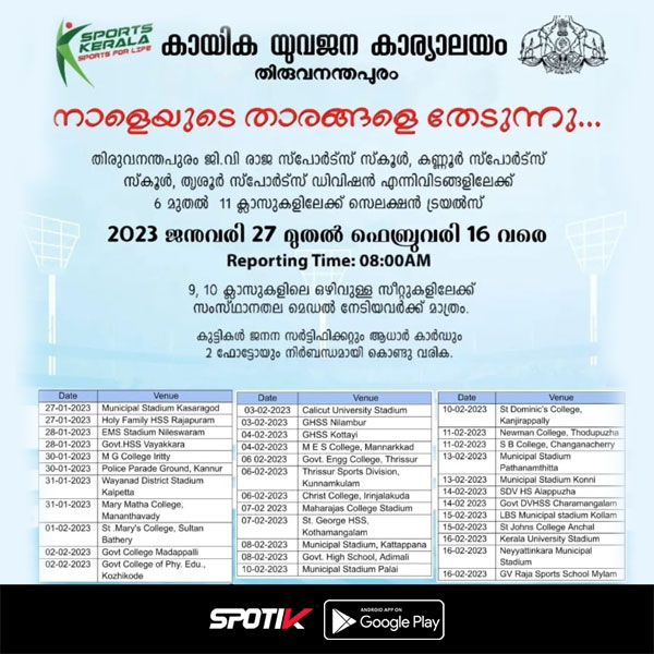 Read more about the article Kerala Sports council Selection Trials for Sports School.