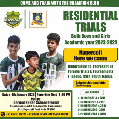 Read more about the article Kickstart FC Residential Academy Trials, Tamil Nadu