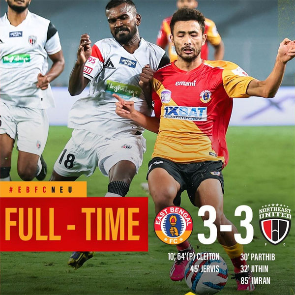 Read more about the article East Bengal FC and NorthEast United FC share points in goalfest