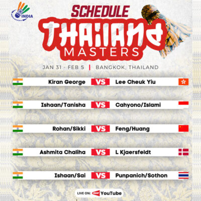Read more about the article Thailand Masters 2023: Indian shuttlers in action, schedule, telecast and live streaming info