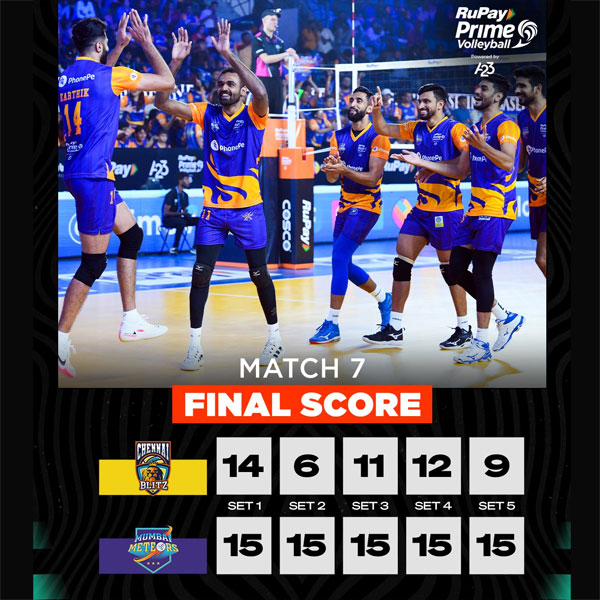 You are currently viewing Prime Volleyball League: Mumbai Meteors 5-0 Chennai Blitz