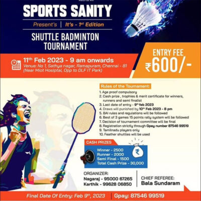 Read more about the article Sports Sanity Badminton Tournament, Chennai