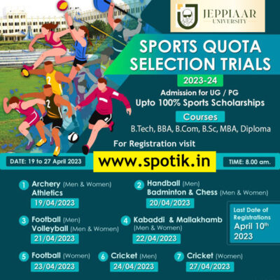 Read more about the article JEPPIAAR UNIVERSITY Sports Quota selection trials 2023-2024