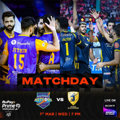 Read more about the article Prime Volleyball League Matchday: Mumbai Meteors Vs Kochi Blue Spikers