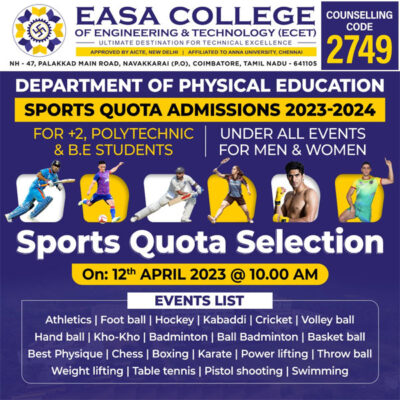 Read more about the article EASA College of Engineering And Technology Sports Quota Selection Trials,