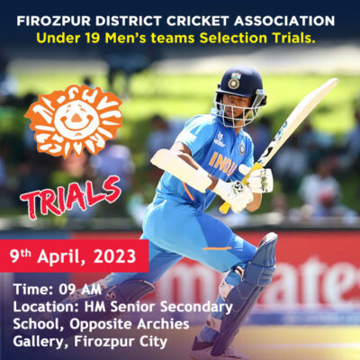 Read more about the article Firozpur District Cricket Association Under 19 Men’s teams Selection Trials.