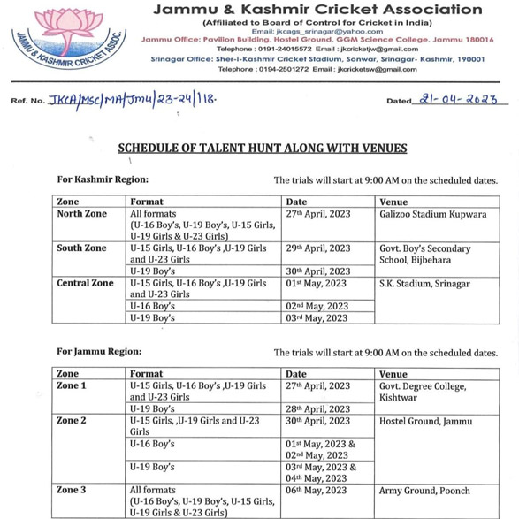 You are currently viewing Jammu & Kashmir Cricket Association Talent Hunt.