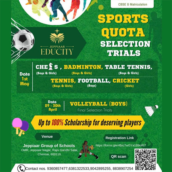 Read more about the article Jeppiaar group of Schools Sports Quota selection trials, Chennai