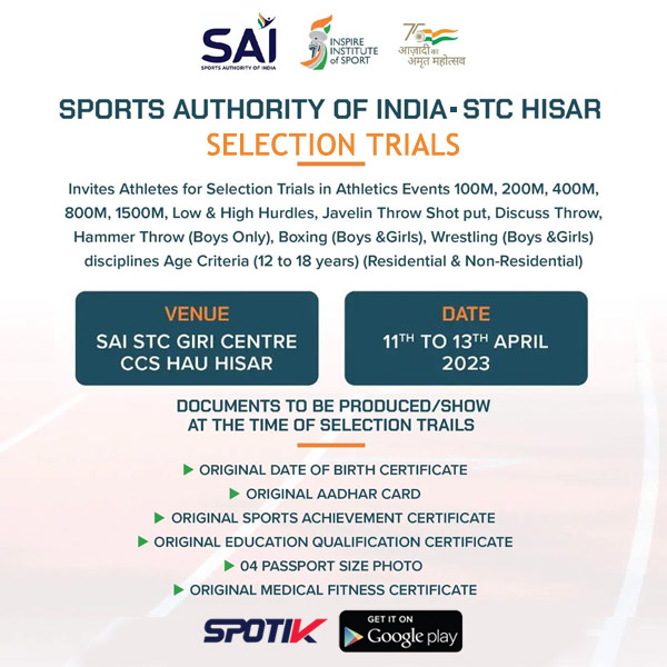 Read more about the article Sports Authority of India Selection Trials,  Haryana