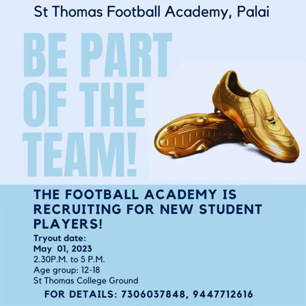 Read more about the article St Thomas Football Academy Scholarship Trials, Palai, Kerala